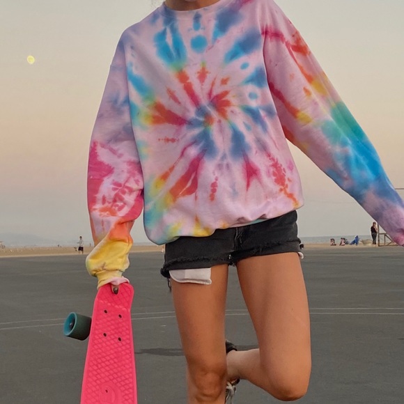Rainbow tie dye Champion pullover crewneck - Picture 2 of 3